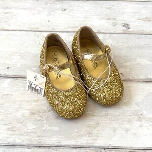 Gold Glitter Size 5 Little Girls Shoes Formal Dress Small Heel Honors Brand NEW